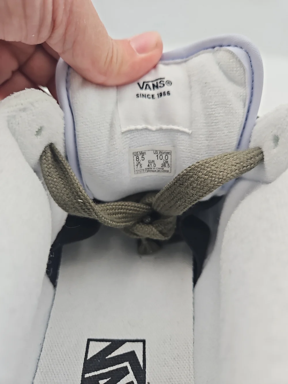 Vans Mid-Top Sneakers in Light Gray/Blue, White and Olive Green